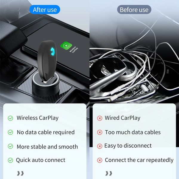 Carplay & Android Auto Wireless Adapter - 2in1 Car Connect Pro,Mini Wireless Carplay Adapter,Fast & Stable Plug and Play