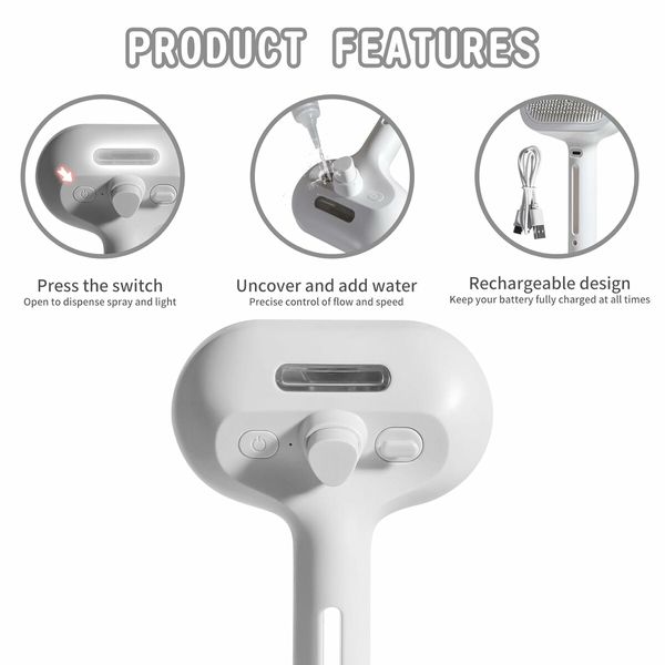 Spray Cat Brush for Shedding, Water Brush for Cats and Dogs, Pet Hair Removal Comb with Water Tank and Release Button (White)