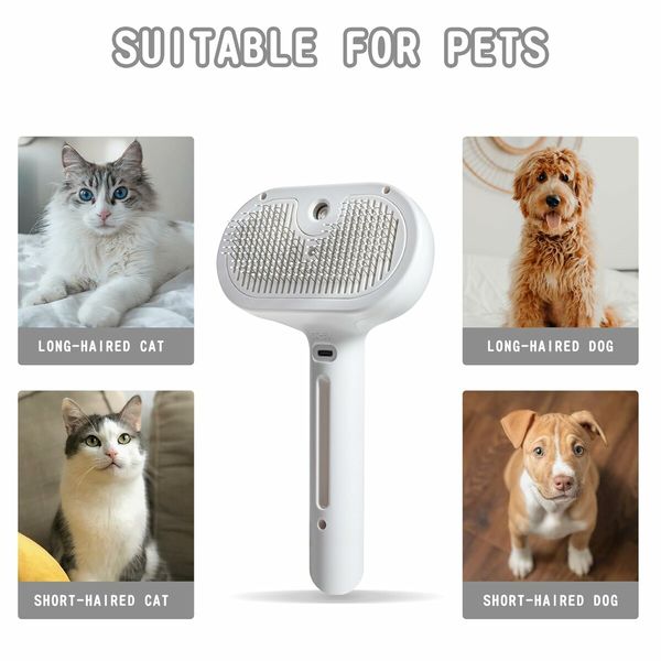 Spray Cat Brush for Shedding, Water Brush for Cats and Dogs, Pet Hair Removal Comb with Water Tank and Release Button (White)