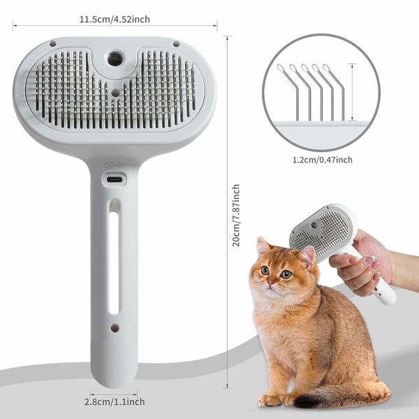 Spray Cat Brush for Shedding, Water Brush for Cats and Dogs, Pet Hair Removal Comb with Water Tank and Release Button (White)