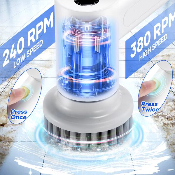 Electric Spin Scrubber Cordless Home Car Power Cleaning Brush 4 Heads for Toilet Bath Tub Tile Floor Wall Shower Grout Window Kitchen Sink