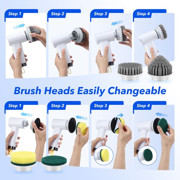 Electric Spin Scrubber Cordless Home Car Power Cleaning Brush 4 Heads for Toilet Bath Tub Tile Floor Wall Shower Grout Window Kitchen Sink