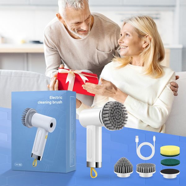 Electric Spin Scrubber Cordless Home Car Power Cleaning Brush 4 Heads for Toilet Bath Tub Tile Floor Wall Shower Grout Window Kitchen Sink