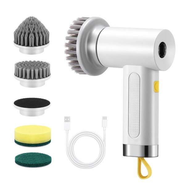 Electric Spin Scrubber Cordless Home Car Power Cleaning Brush 4 Heads for Toilet Bath Tub Tile Floor Wall Shower Grout Window Kitchen Sink