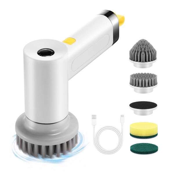 Electric Spin Scrubber Cordless Home Car Power Cleaning Brush 4 Heads for Toilet Bath Tub Tile Floor Wall Shower Grout Window Kitchen Sink