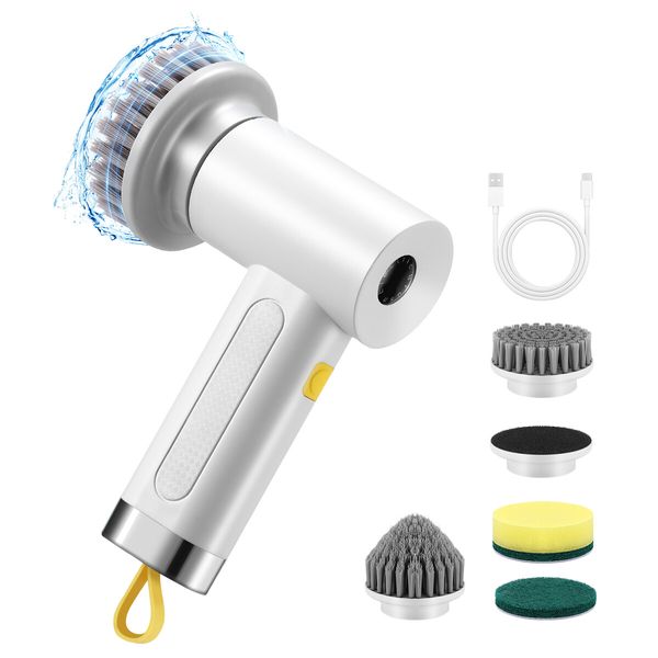 Electric Spin Scrubber Cordless Home Car Power Cleaning Brush 4 Heads for Toilet Bath Tub Tile Floor Wall Shower Grout Window Kitchen Sink
