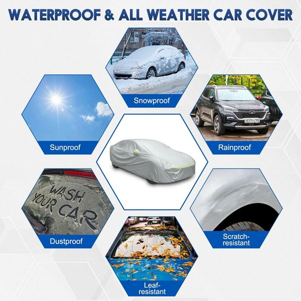 Waterproof Car Cover Outdoor Auto Automobile Protection All Weather Heavy Duty Full Vehicle Protector Wind Dust UV Proof with Storage Bag 3XL