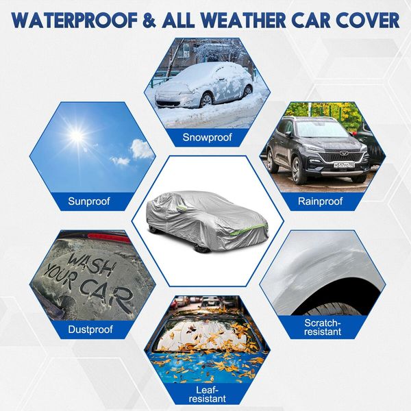 Waterproof Car Cover Auto Automobile Outdoor Heavy Duty Protection All Weather Full Vehicle Protector Dust Wind UV Proof with Storage Bag 3XL