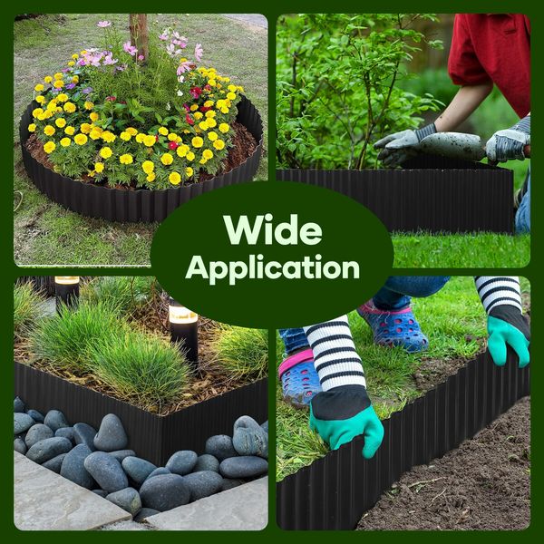 Garden Bed Edging Landscape Edge 20mx15cm Lawn Border Flower Plant Grass Path Fence DIY Flexible Corrugated Carbon Steel UV Resistant Roll Kit
