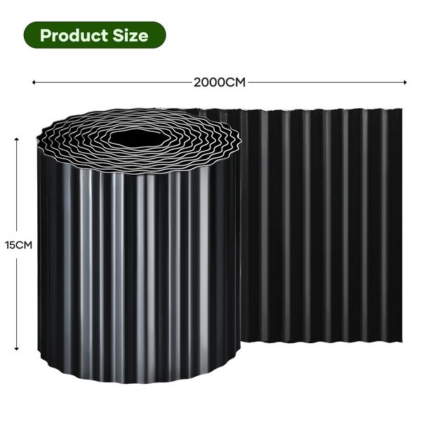 Garden Bed Edging Landscape Edge 20mx15cm Lawn Border Flower Plant Grass Path Fence DIY Flexible Corrugated Carbon Steel UV Resistant Roll Kit