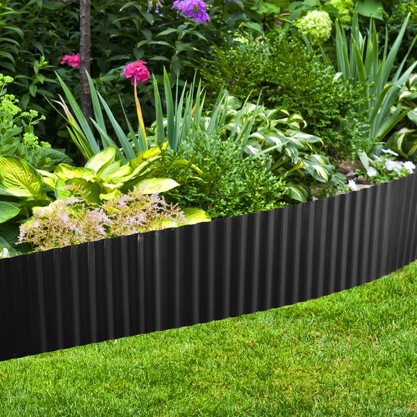 Garden Bed Edging Landscape Edge 20mx15cm Lawn Border Flower Plant Grass Path Fence DIY Flexible Corrugated Carbon Steel UV Resistant Roll Kit