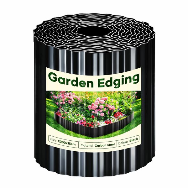 Garden Bed Edging Landscape Edge 20mx15cm Lawn Border Flower Plant Grass Path Fence DIY Flexible Corrugated Carbon Steel UV Resistant Roll Kit