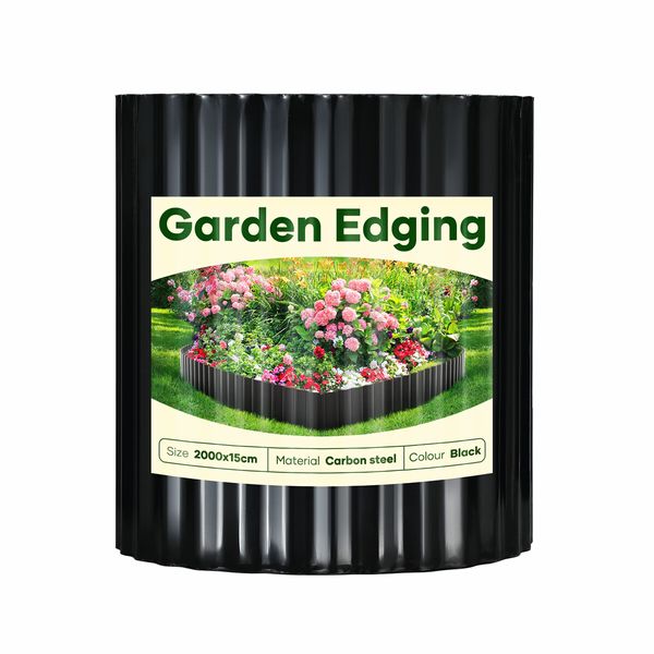 Garden Bed Edging Landscape Edge 20mx15cm Lawn Border Flower Plant Grass Path Fence DIY Flexible Corrugated Carbon Steel UV Resistant Roll Kit