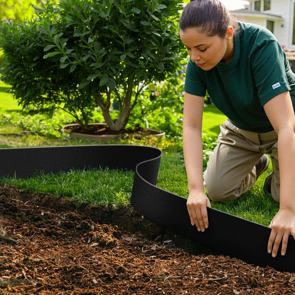 Garden Bed Edging Lawn 20mx15cm Border Landscape Edge Flexible DIY Fence Barrier Path Driveway Plant Grass Flower Support Plastic Roll Kit