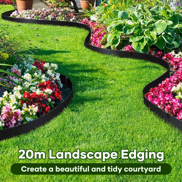 Garden Bed Edging Lawn 20mx15cm Border Landscape Edge Flexible DIY Fence Barrier Path Driveway Plant Grass Flower Support Plastic Roll Kit