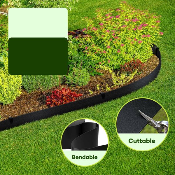 Garden Bed Edging Lawn 20mx15cm Border Landscape Edge Flexible DIY Fence Barrier Path Driveway Plant Grass Flower Support Plastic Roll Kit