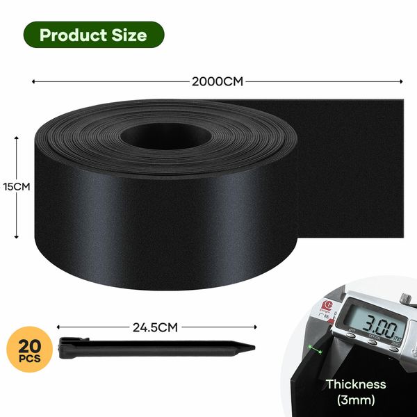Garden Bed Edging Lawn 20mx15cm Border Landscape Edge Flexible DIY Fence Barrier Path Driveway Plant Grass Flower Support Plastic Roll Kit