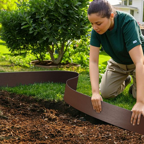 Garden Bed Edging Lawn Border Landscape Edge Flexible 20mx15cm DIY Fence Barrier Path Driveway Plant Grass Flower Support Plastic Roll Kit