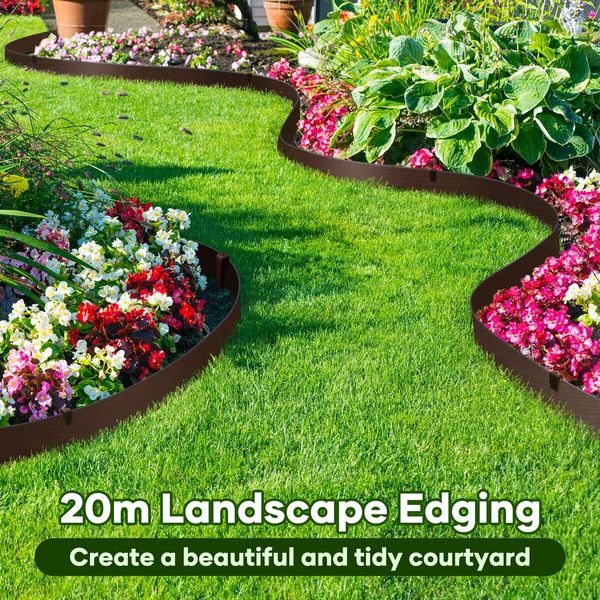 Garden Bed Edging Lawn Border Landscape Edge Flexible 20mx15cm DIY Fence Barrier Path Driveway Plant Grass Flower Support Plastic Roll Kit