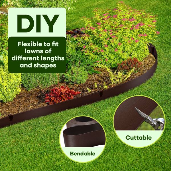 Garden Bed Edging Lawn Border Landscape Edge Flexible 20mx15cm DIY Fence Barrier Path Driveway Plant Grass Flower Support Plastic Roll Kit