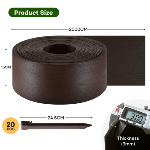 Garden Bed Edging Lawn Border Landscape Edge Flexible 20mx15cm DIY Fence Barrier Path Driveway Plant Grass Flower Support Plastic Roll Kit