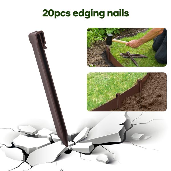 Garden Bed Edging Lawn Border Landscape Edge Flexible 20mx15cm DIY Fence Barrier Path Driveway Plant Grass Flower Support Plastic Roll Kit