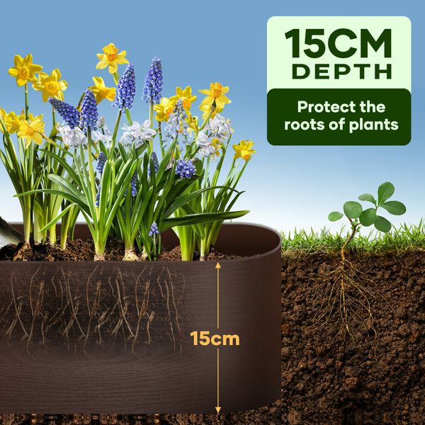 Garden Bed Edging Lawn Border Landscape Edge Flexible 20mx15cm DIY Fence Barrier Path Driveway Plant Grass Flower Support Plastic Roll Kit