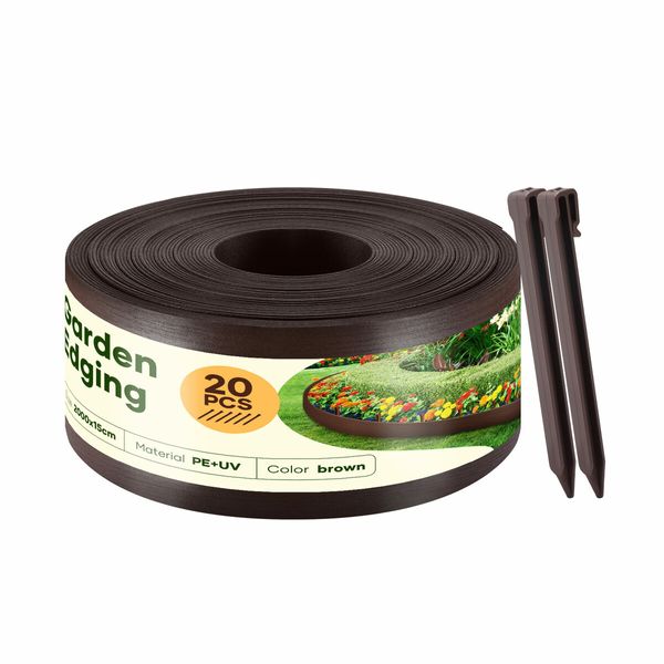 Garden Bed Edging Lawn Border Landscape Edge Flexible 20mx15cm DIY Fence Barrier Path Driveway Plant Grass Flower Support Plastic Roll Kit