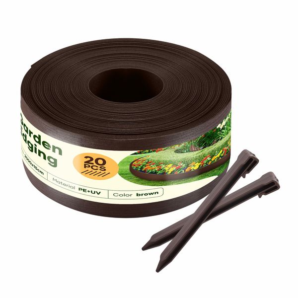 Garden Bed Edging Lawn Border Landscape Edge Flexible 20mx15cm DIY Fence Barrier Path Driveway Plant Grass Flower Support Plastic Roll Kit