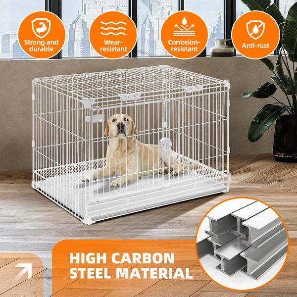 Dog Pet Crate Kennel Cat Cage Puppy Pen Bunny Enclosure Indoor Portable Metal Wire with Sliding Double Door Removable Tray Detachable Top