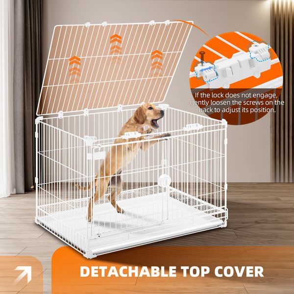 Dog Pet Crate Kennel Cat Cage Puppy Pen Bunny Enclosure Indoor Portable Metal Wire with Sliding Double Door Removable Tray Detachable Top