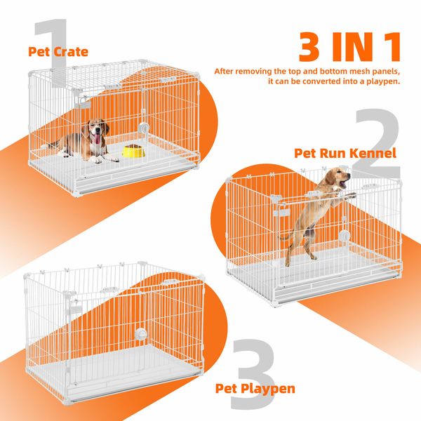 Dog Pet Crate Kennel Cat Cage Puppy Pen Bunny Enclosure Indoor Portable Metal Wire with Sliding Double Door Removable Tray Detachable Top