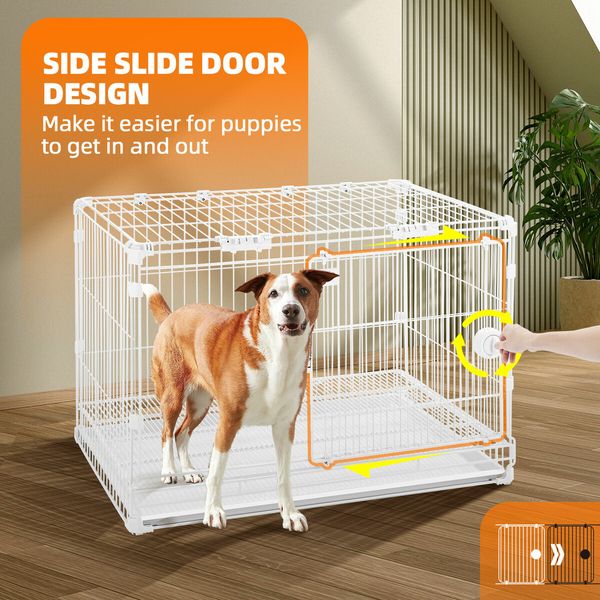 Dog Pet Crate Kennel Cat Cage Puppy Pen Bunny Enclosure Indoor Portable Metal Wire with Sliding Double Door Removable Tray Detachable Top