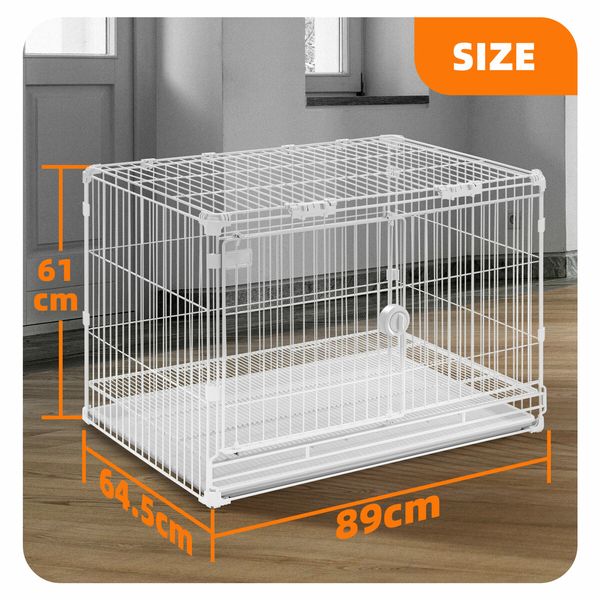 Dog Pet Crate Kennel Cat Cage Puppy Pen Bunny Enclosure Indoor Portable Metal Wire with Sliding Double Door Removable Tray Detachable Top