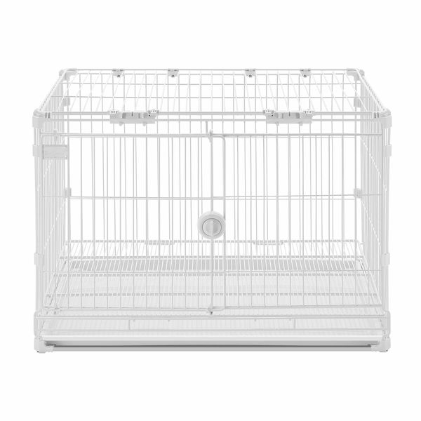 Dog Pet Crate Kennel Cat Cage Puppy Pen Bunny Enclosure Indoor Portable Metal Wire with Sliding Double Door Removable Tray Detachable Top