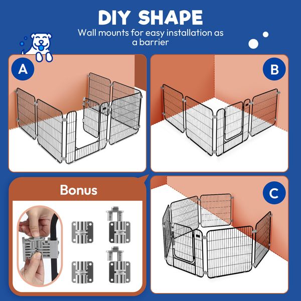6 Panel Dog Kennel Cage Cat Enclosure Pet Fence Puppy Pen Rabbit Playpen Crate Ferret Guinea Pig Bunny Barrier Gate Outdoor Indoor