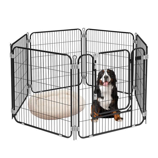 6 Panel Dog Kennel Cage Cat Enclosure Pet Fence Puppy Pen Rabbit Playpen Crate Ferret Guinea Pig Bunny Barrier Gate Outdoor Indoor