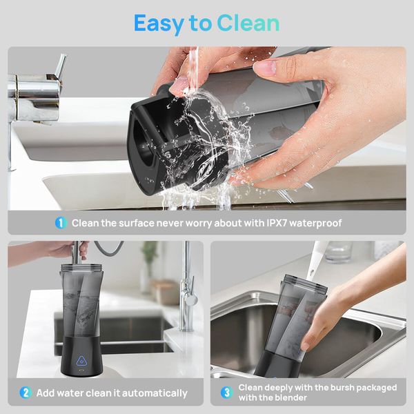 Rechargeable Portable Blender for Shakes and Smoothies,22OZ Mini Personal Blender with 6 Blades,Strong Cutting Bender Bottle Electric Cup,Black