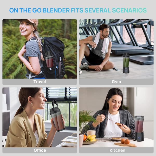 Rechargeable Portable Blender for Shakes and Smoothies,22OZ Mini Personal Blender with 6 Blades,Strong Cutting Bender Bottle Electric Cup,Black