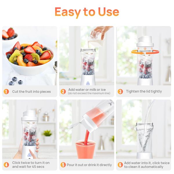 Rechargeable Portable Blender for Shakes and Smoothies,22OZ Mini Personal Blender with 6 Blades,Strong Cutting Bender Bottle Electric Cup,White