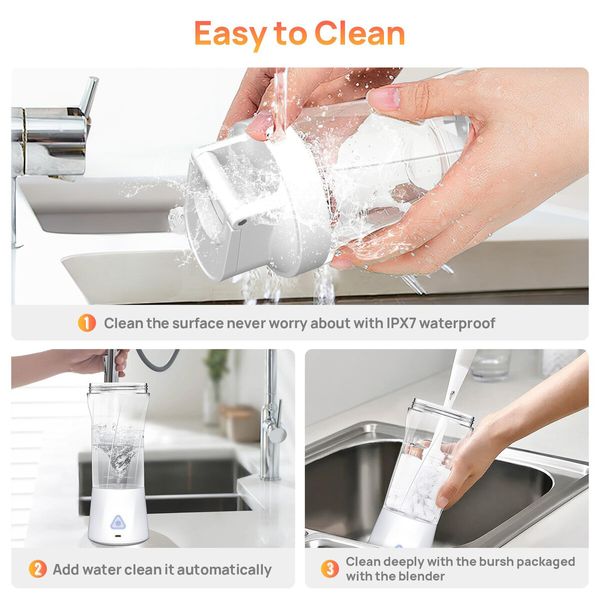Rechargeable Portable Blender for Shakes and Smoothies,22OZ Mini Personal Blender with 6 Blades,Strong Cutting Bender Bottle Electric Cup,White