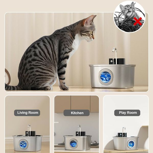Stainless Steel Pet Water Fountain Battery Operated,3.2L Automatic Water Dispenser With Quiet Pump for Cats,Dogs,Multiple Pets