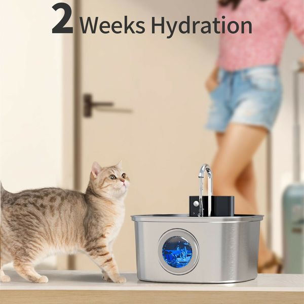 Stainless Steel Pet Water Fountain Battery Operated,3.2L Automatic Water Dispenser With Quiet Pump for Cats,Dogs,Multiple Pets