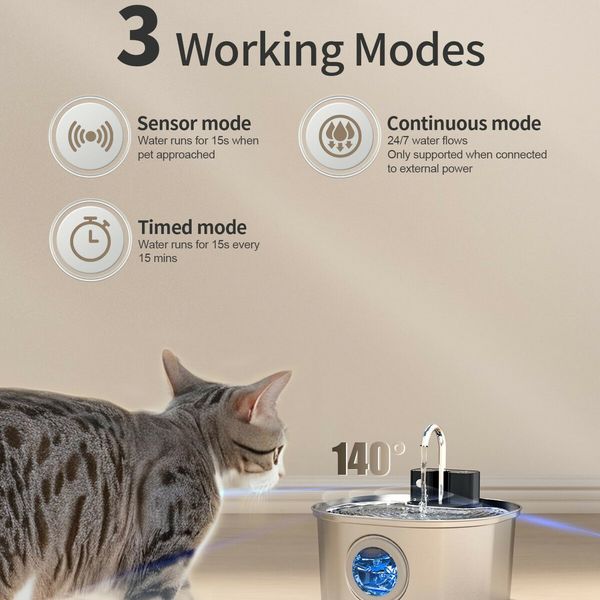 Stainless Steel Pet Water Fountain Battery Operated,3.2L Automatic Water Dispenser With Quiet Pump for Cats,Dogs,Multiple Pets