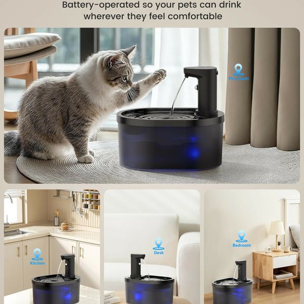 Wireless Cat Water Fountain 3L Battery Operated Automatic Cat Water Dispenser with Motion Sensor,Ultra Quiet Pump