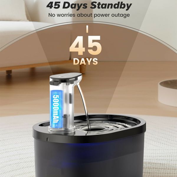 Wireless Cat Water Fountain 3L Battery Operated Automatic Cat Water Dispenser with Motion Sensor,Ultra Quiet Pump