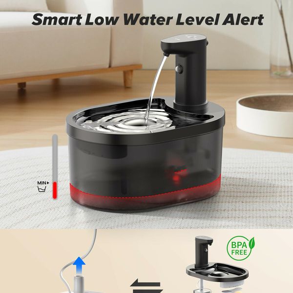 Wireless Cat Water Fountain 3L Battery Operated Automatic Cat Water Dispenser with Motion Sensor,Ultra Quiet Pump