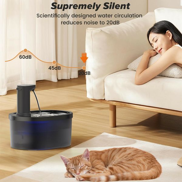 Wireless Cat Water Fountain 3L Battery Operated Automatic Cat Water Dispenser with Motion Sensor,Ultra Quiet Pump