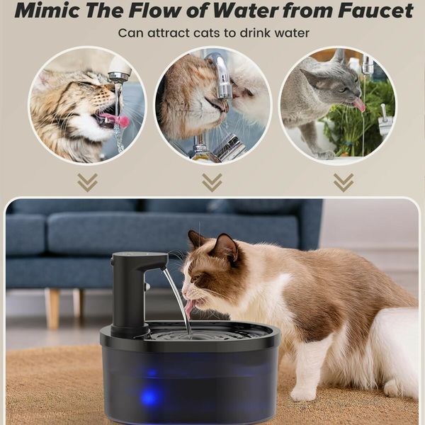 Wireless Cat Water Fountain 3L Battery Operated Automatic Cat Water Dispenser with Motion Sensor,Ultra Quiet Pump