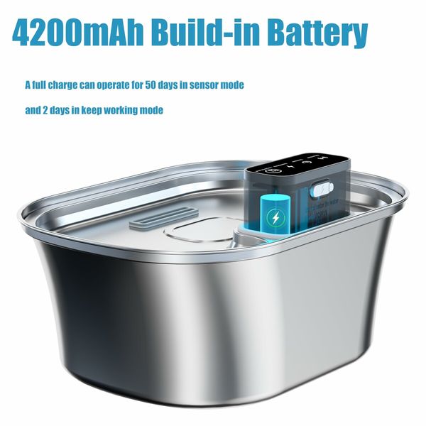 Wireless Cat Water Fountain Stainless Steel,3.2L Pet Fountain Battery Operated with Motion Sensorfor Drinking Multi-Filtration